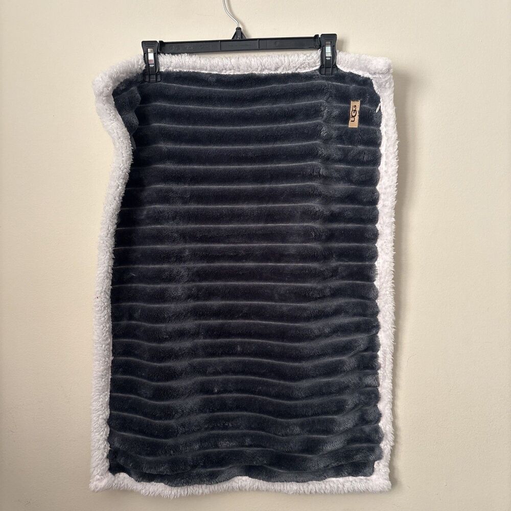 UGG Avery Charcoal Gray Ribbed Faux Fur Standard Pillow Sham Cover Replacement